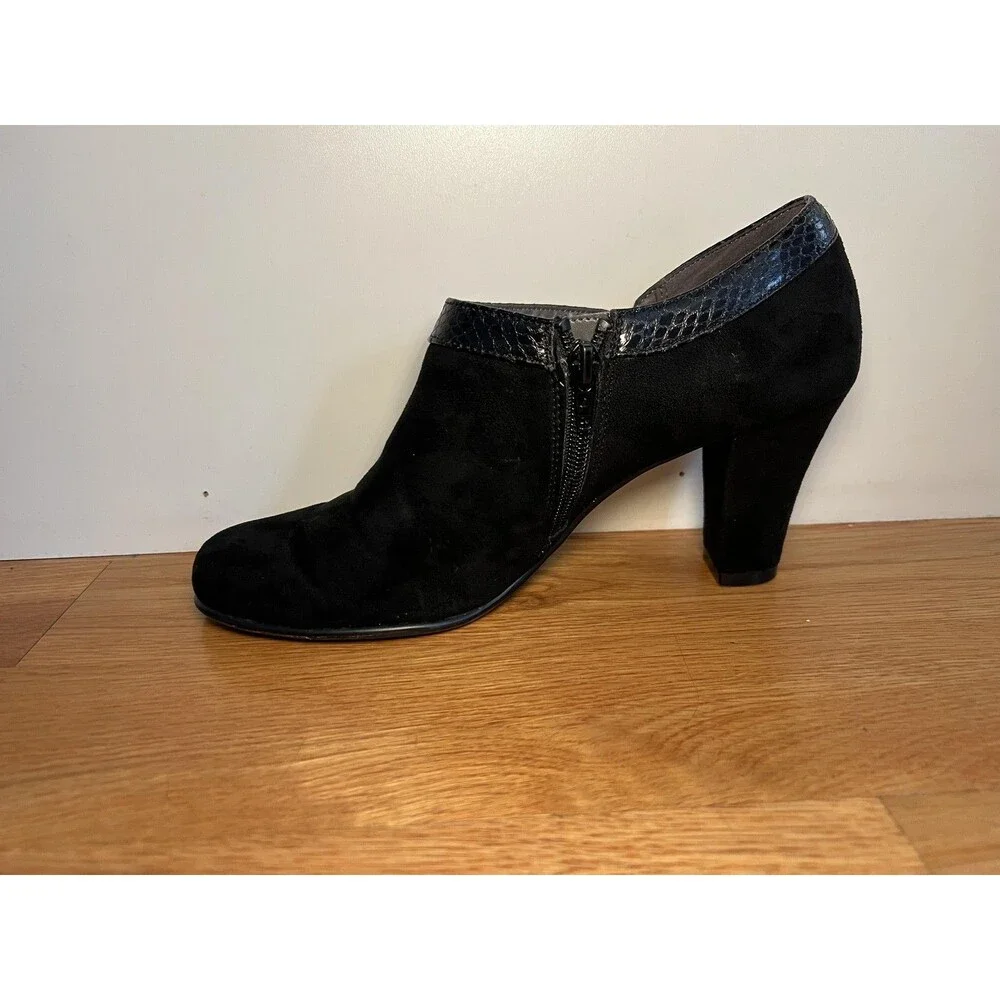 Aerosoles Boots Womens Size 9 Black Snake Day Strole Ankle Block Heel Booties
